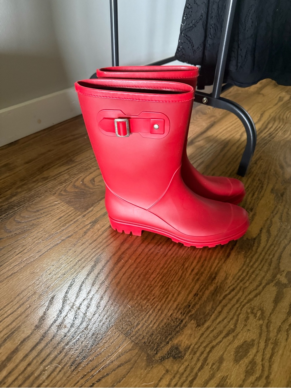Women’s Red Rain Boots with Side Buckle (Size 39 = 8.5/9)